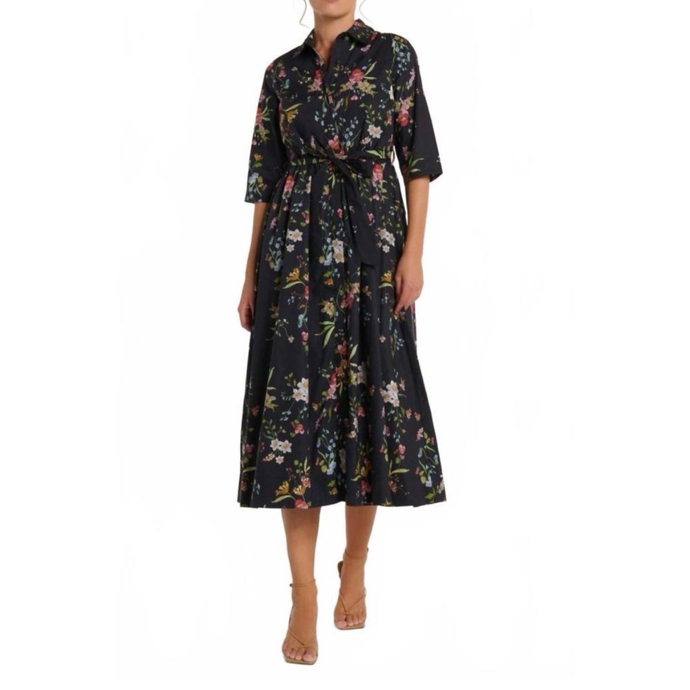 NWT Hermoza Francesca Black Meadow Midi Tie Dress